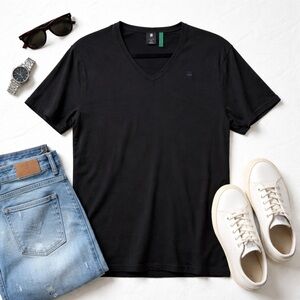 G-Star RAW Organic Cotton V-Neck Tee Men’s XXL Black Minimalist Shirt